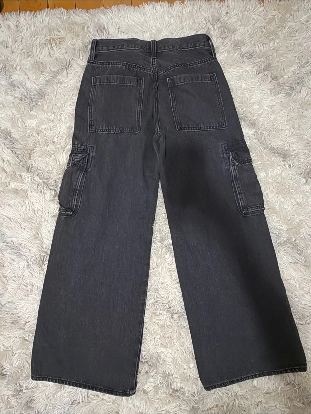 Girl’s Black Cargo Wide-Leg Jeans